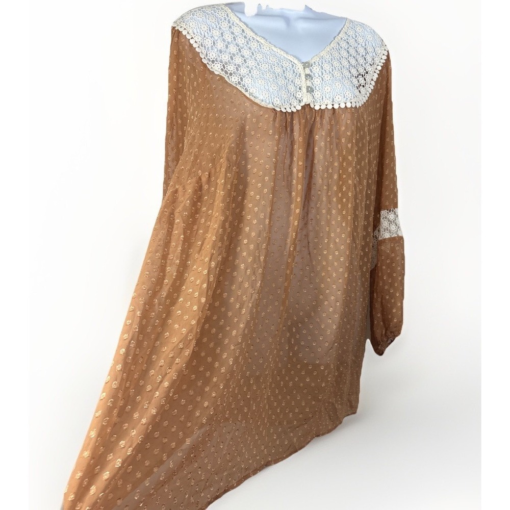 Daniel Rainn X Anthropology Blouse Sz 2X Albado Scoop Neck Blouse‎ Pecan Crochet